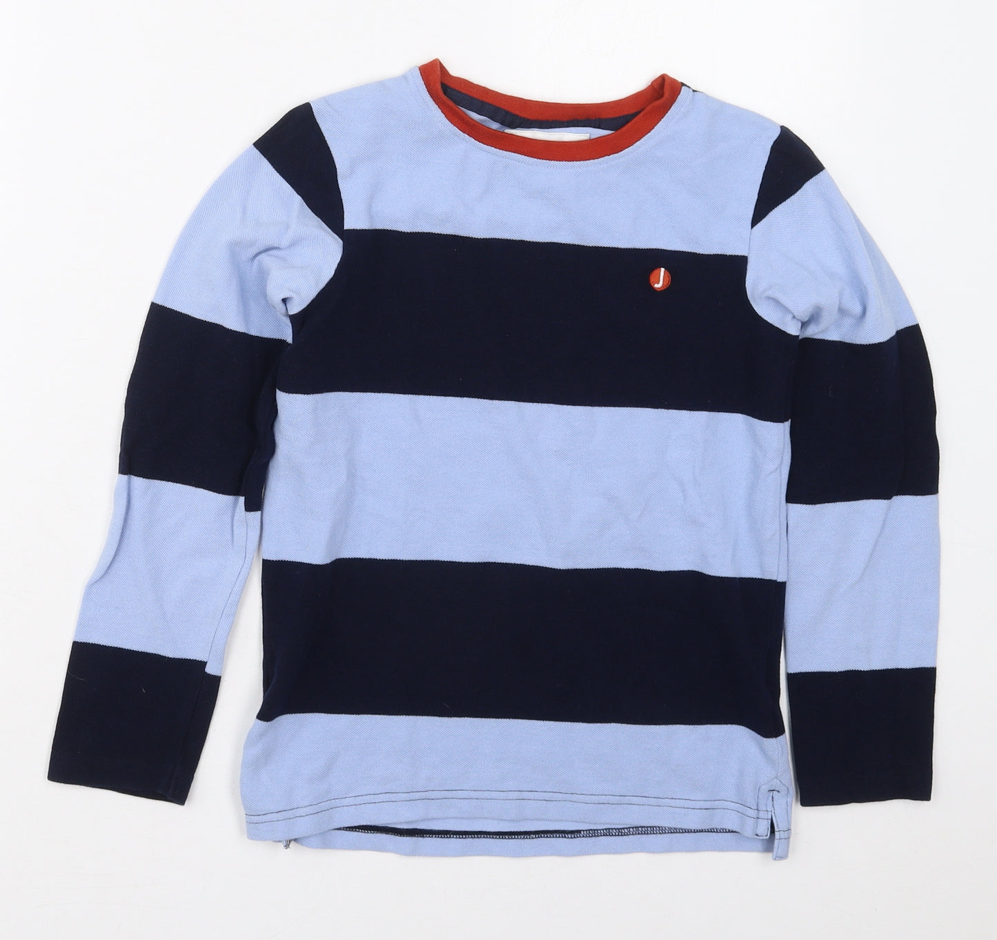 Jasper Conran Boys Blue Striped Cotton Basic T-Shirt Size 9-10 Years Crew Neck Pullover