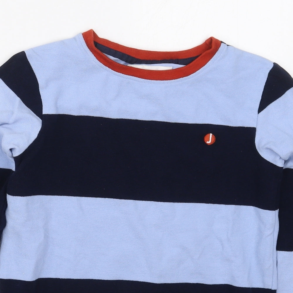 Jasper Conran Boys Blue Striped Cotton Basic T-Shirt Size 9-10 Years Crew Neck Pullover