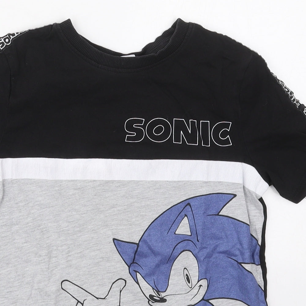 F&F Boys Black  Cotton Basic T-Shirt Size 8-9 Years Crew Neck Pullover - Sonic