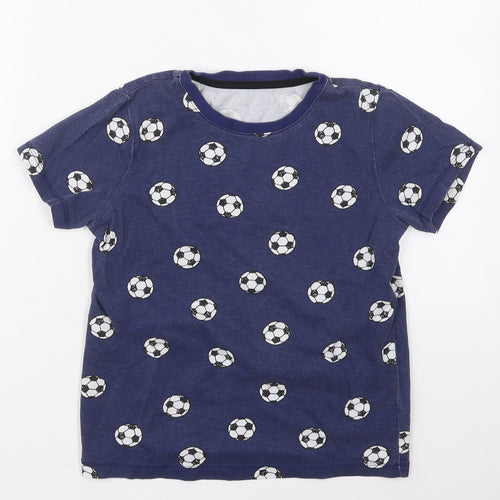 F&F Boys Blue  Cotton Basic T-Shirt Size 9-10 Years Crew Neck Pullover - Footballs