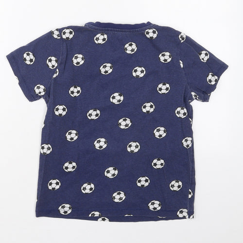 F&F Boys Blue  Cotton Basic T-Shirt Size 9-10 Years Crew Neck Pullover - Footballs