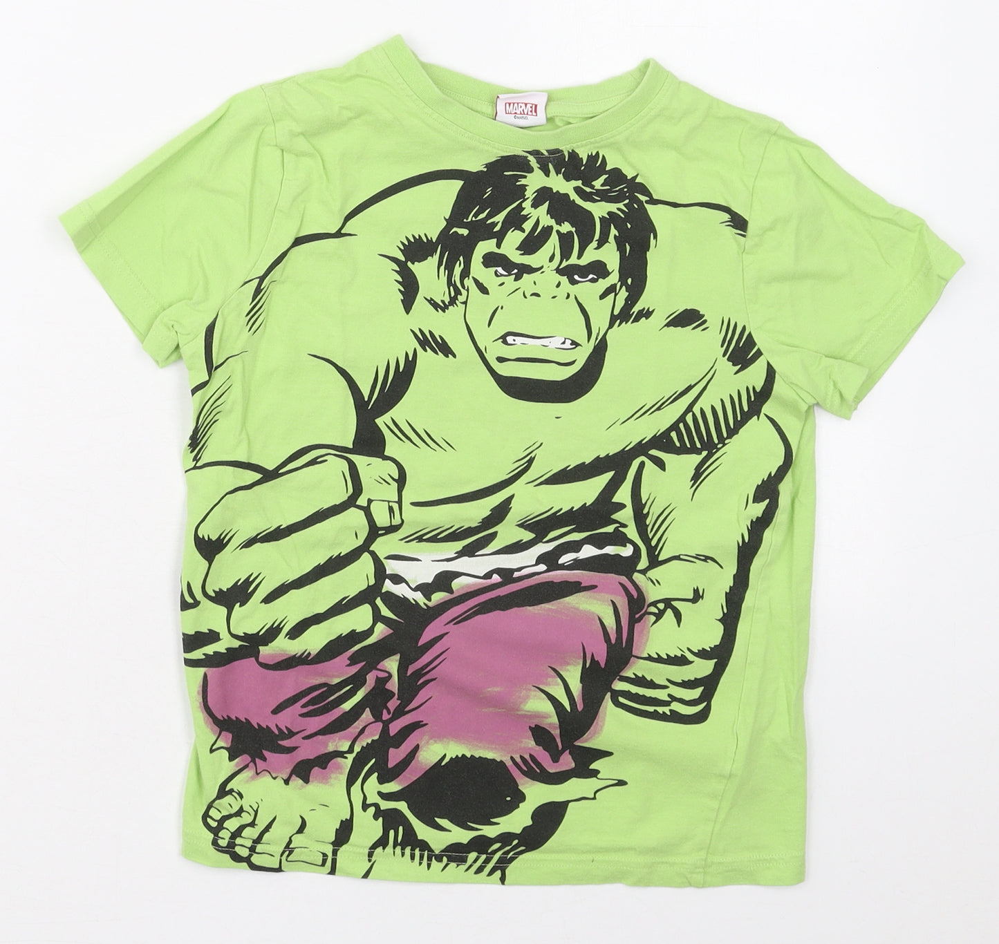 F&F Boys Green  Cotton Basic T-Shirt Size 9-10 Years Crew Neck Pullover - Hulk
