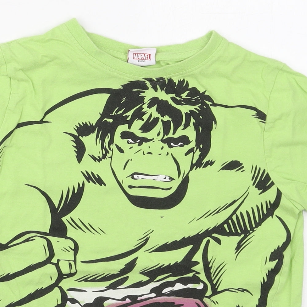F&F Boys Green  Cotton Basic T-Shirt Size 9-10 Years Crew Neck Pullover - Hulk