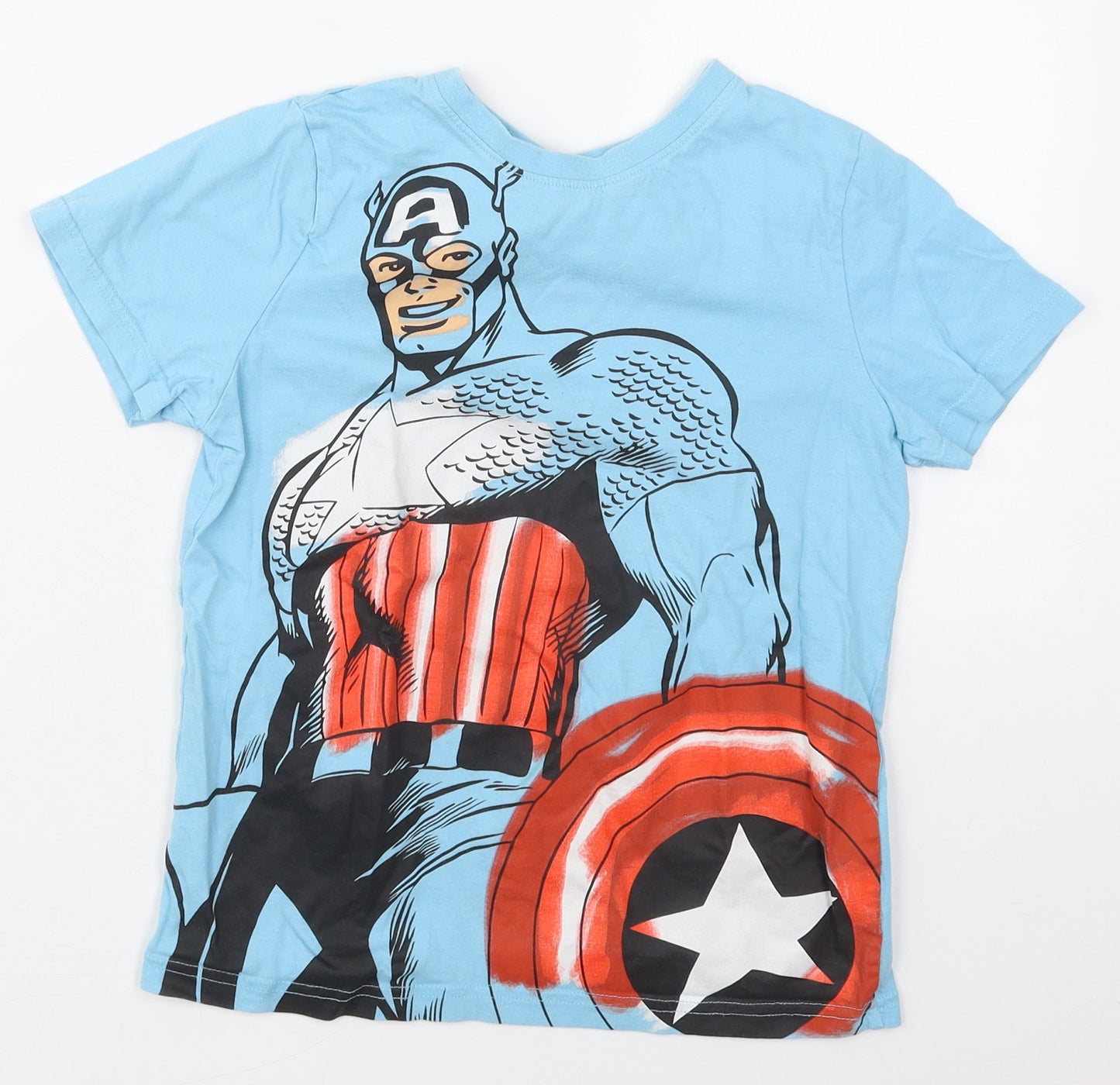F&F Boys Blue  Cotton Basic T-Shirt Size 9-10 Years Crew Neck Pullover - Captain America