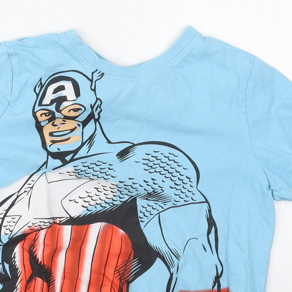F&F Boys Blue  Cotton Basic T-Shirt Size 9-10 Years Crew Neck Pullover - Captain America