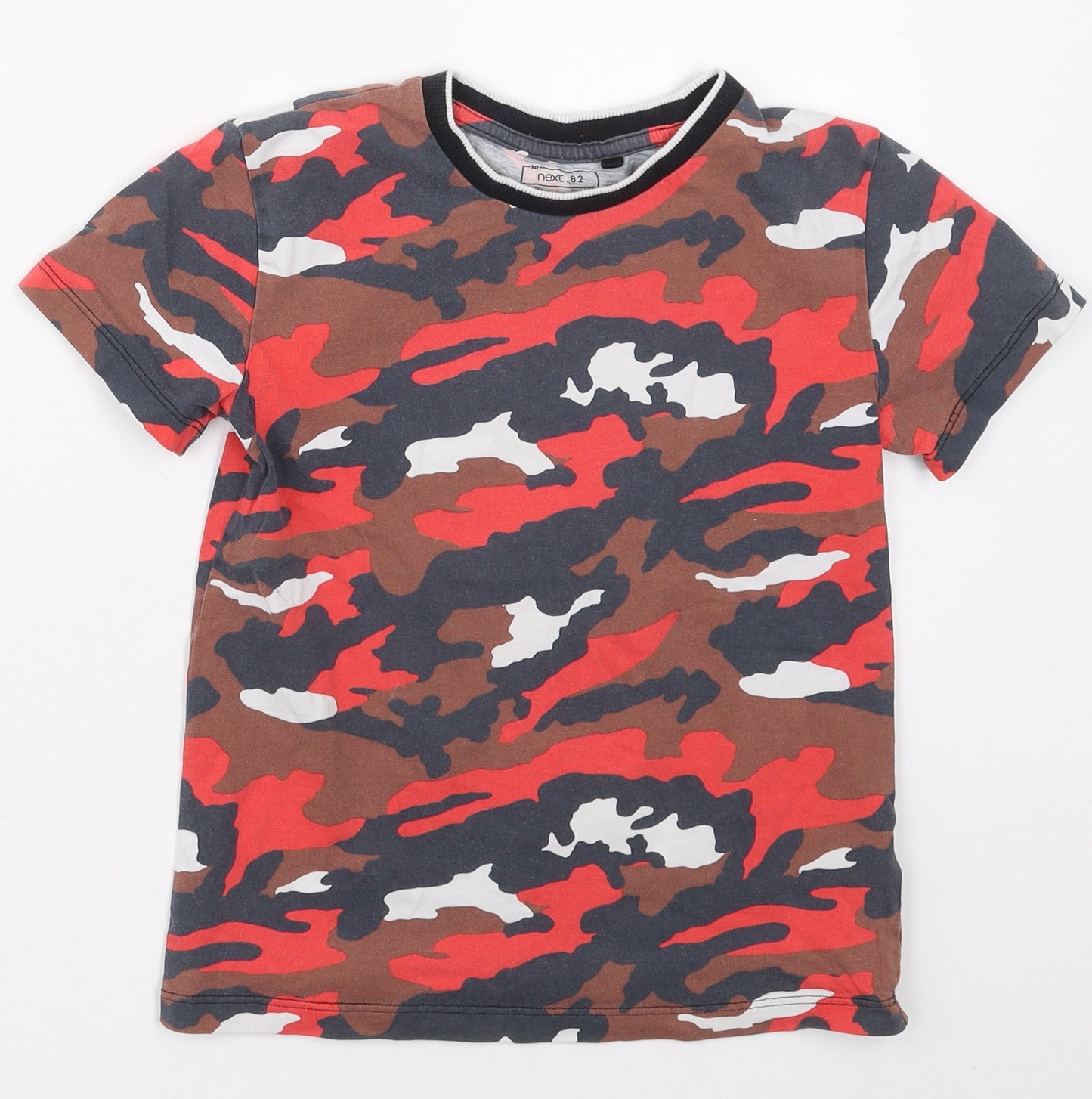 NEXT Boys Red Camouflage Cotton Basic T-Shirt Size 8 Years Crew Neck Pullover