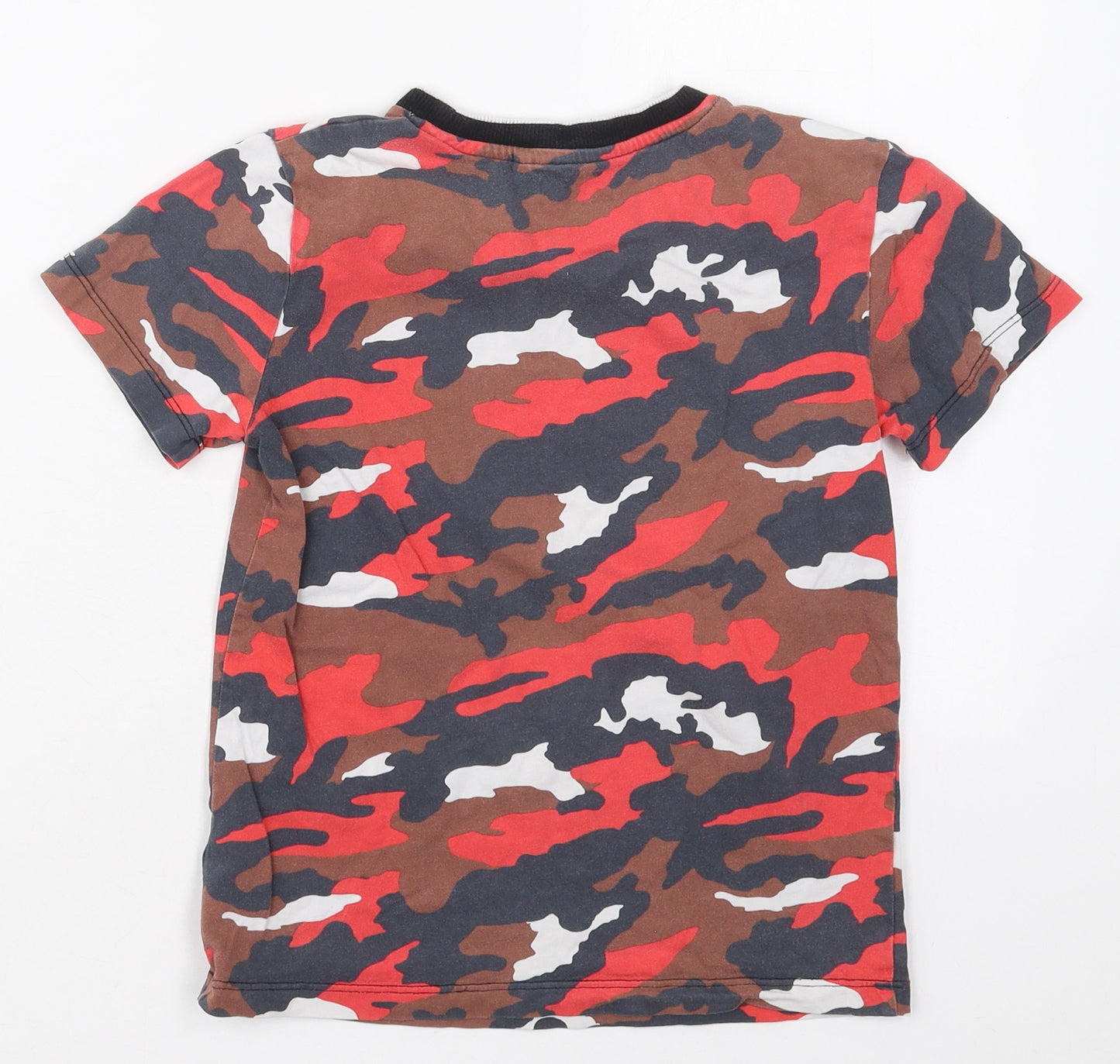 NEXT Boys Red Camouflage Cotton Basic T-Shirt Size 8 Years Crew Neck Pullover