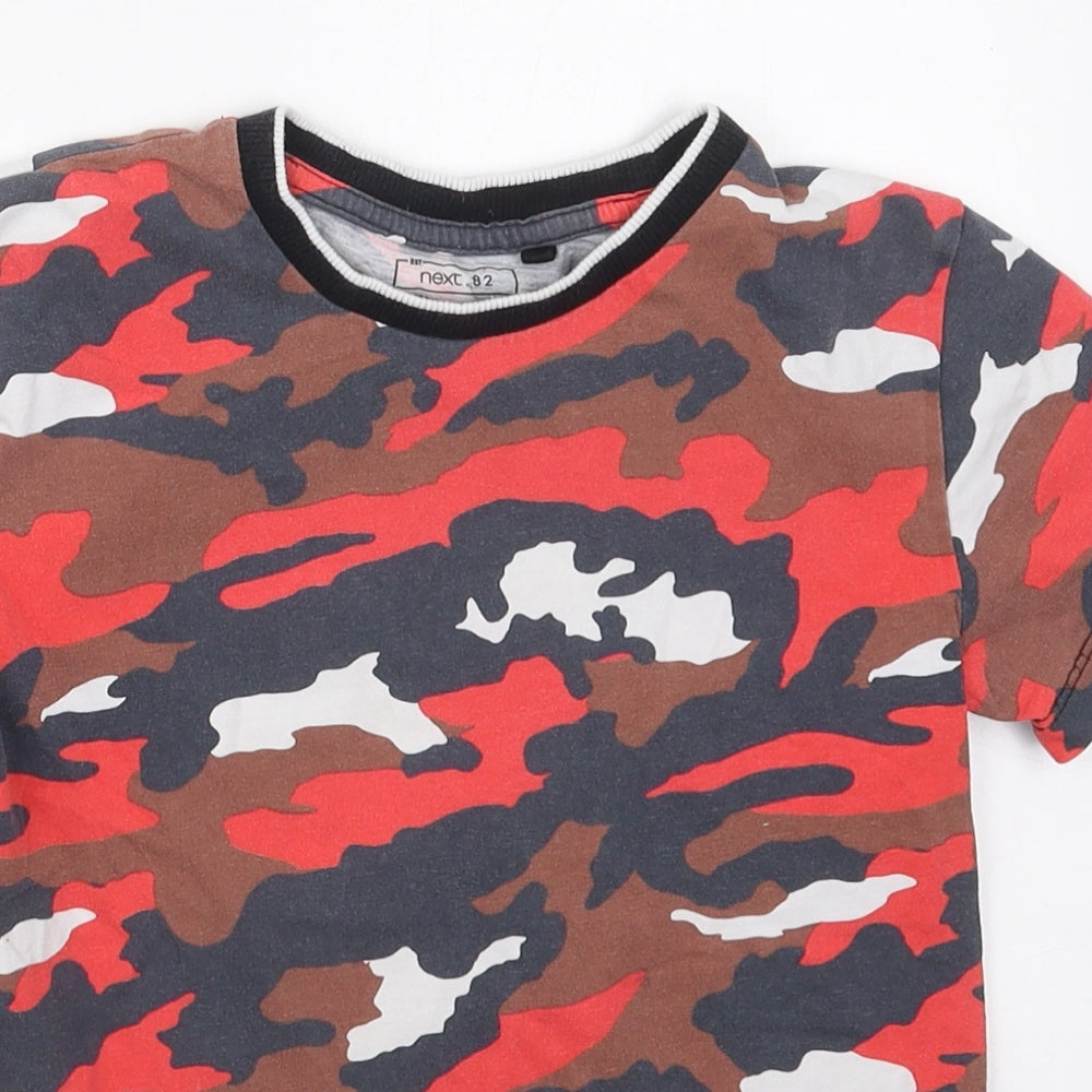 NEXT Boys Red Camouflage Cotton Basic T-Shirt Size 8 Years Crew Neck Pullover