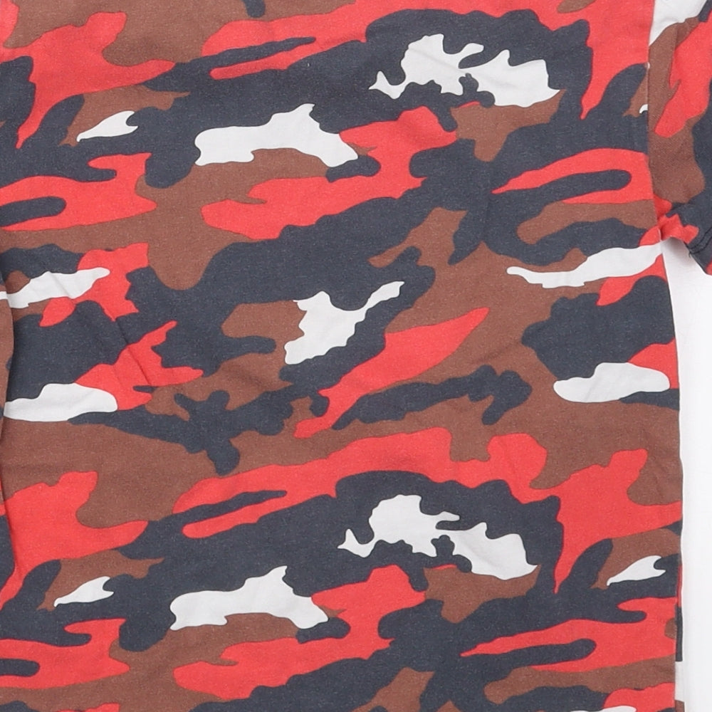 NEXT Boys Red Camouflage Cotton Basic T-Shirt Size 8 Years Crew Neck Pullover
