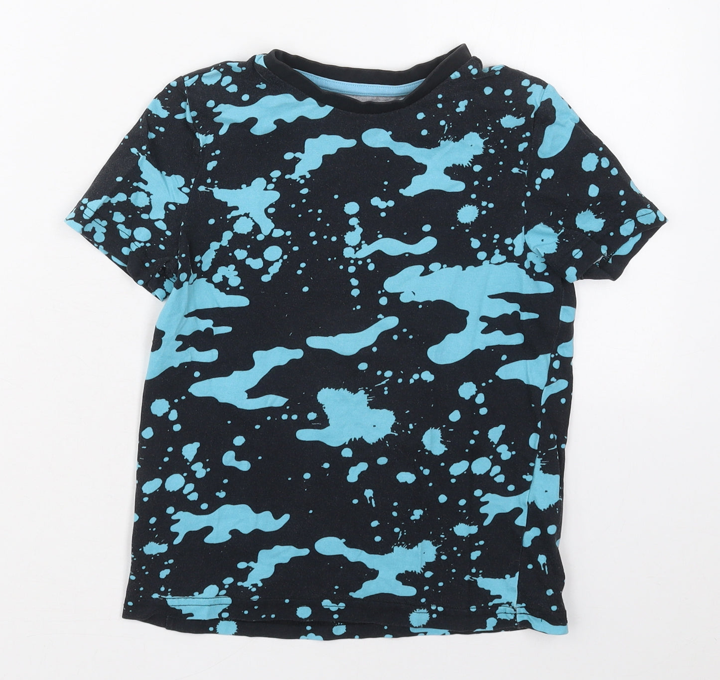 F&F Boys Blue  Cotton Basic T-Shirt Size 7-8 Years Crew Neck Pullover - Paint Splatter Effect