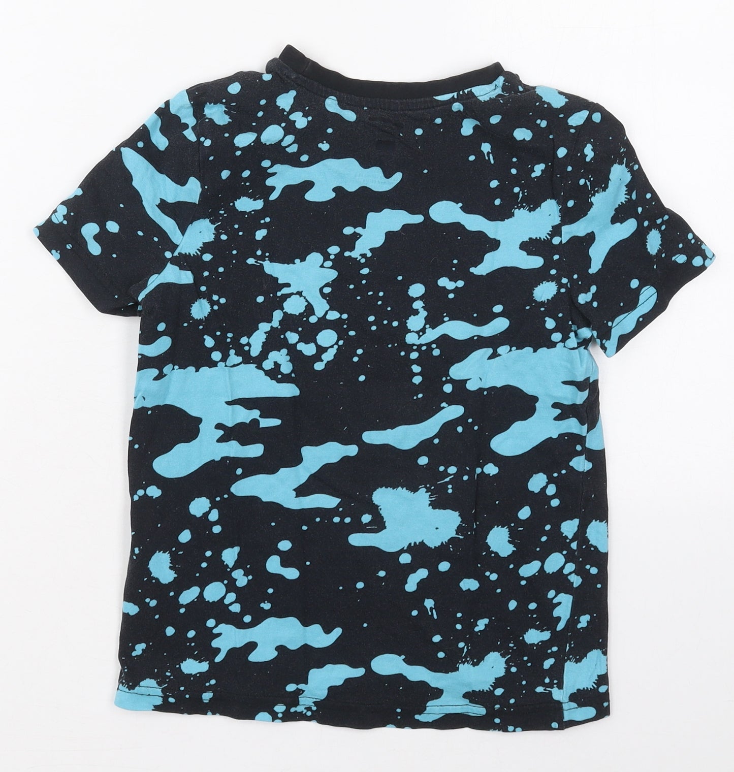 F&F Boys Blue  Cotton Basic T-Shirt Size 7-8 Years Crew Neck Pullover - Paint Splatter Effect