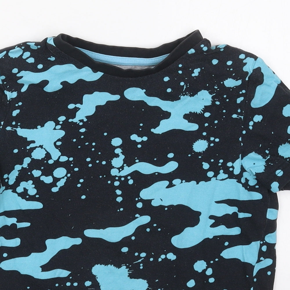 F&F Boys Blue  Cotton Basic T-Shirt Size 7-8 Years Crew Neck Pullover - Paint Splatter Effect