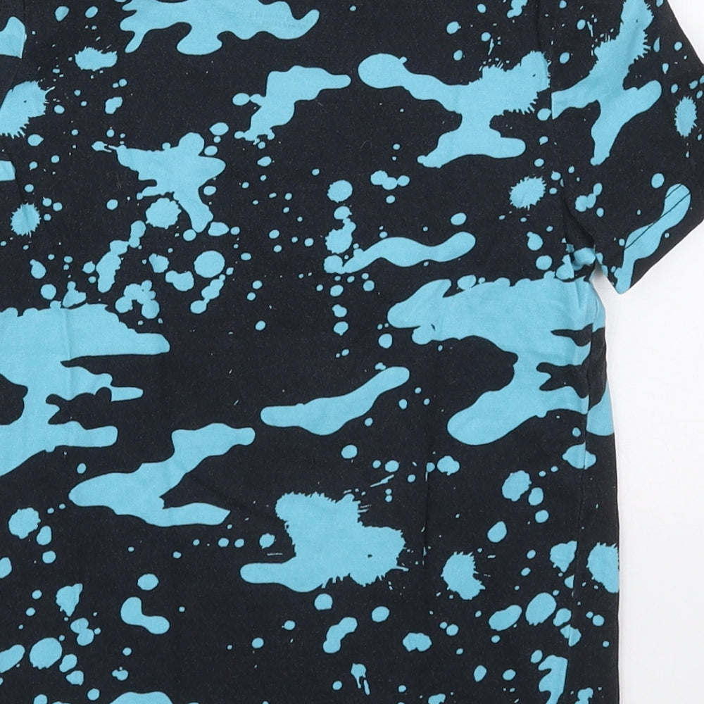 F&F Boys Blue  Cotton Basic T-Shirt Size 7-8 Years Crew Neck Pullover - Paint Splatter Effect
