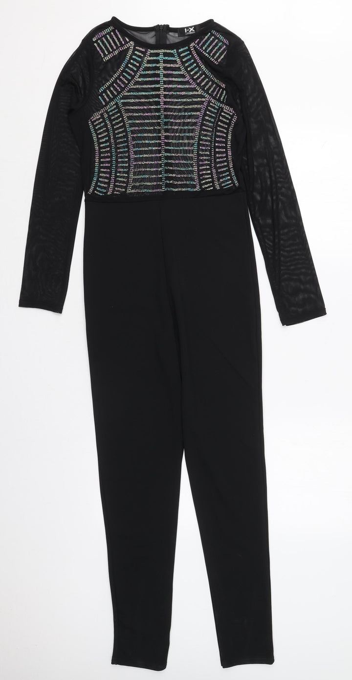 IX London Womens Black Striped Polyester Jumpsuit One-Piece Size 8 L27 in Zip