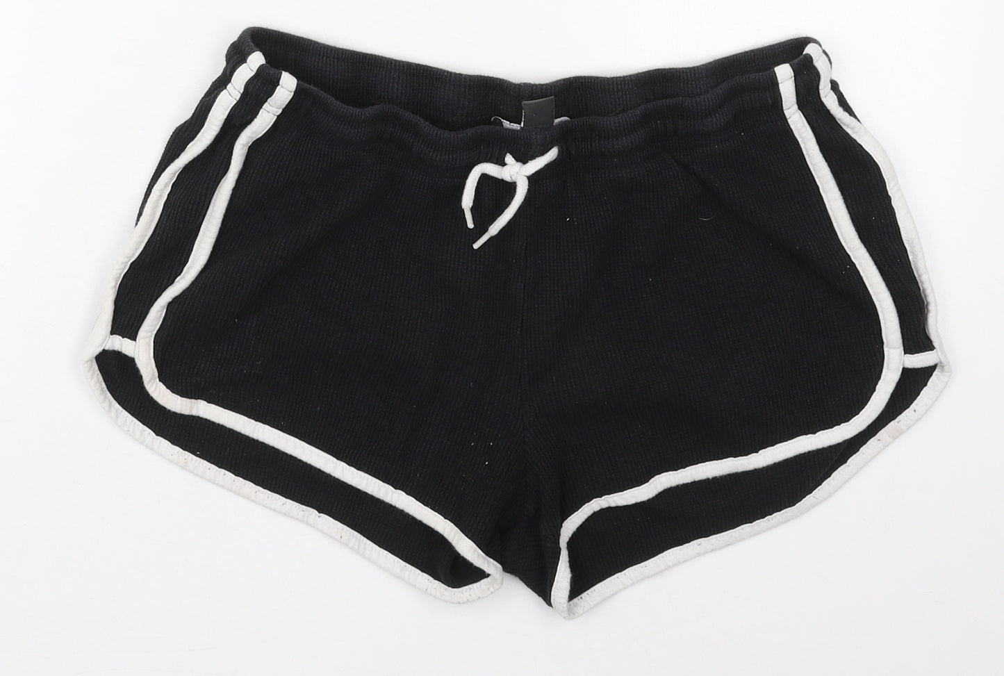 Primark Womens Black  Cotton Sweat Shorts Size 12  Regular Drawstring