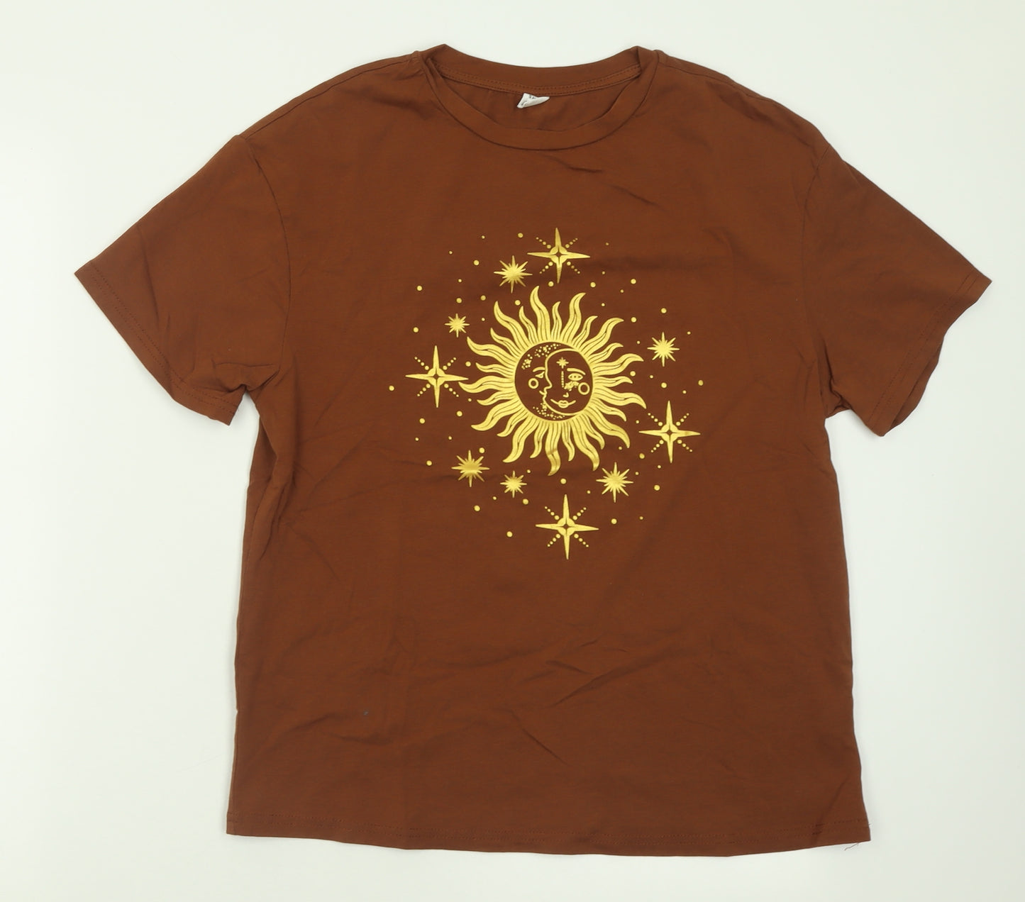 SheIn Girls Brown  Cotton Basic T-Shirt Size 12-13 Years Crew Neck Pullover