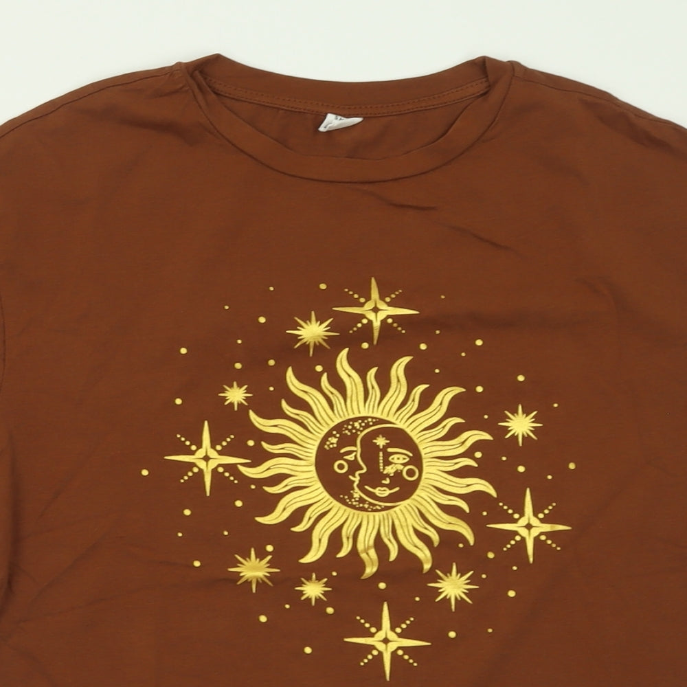 SheIn Girls Brown  Cotton Basic T-Shirt Size 12-13 Years Crew Neck Pullover