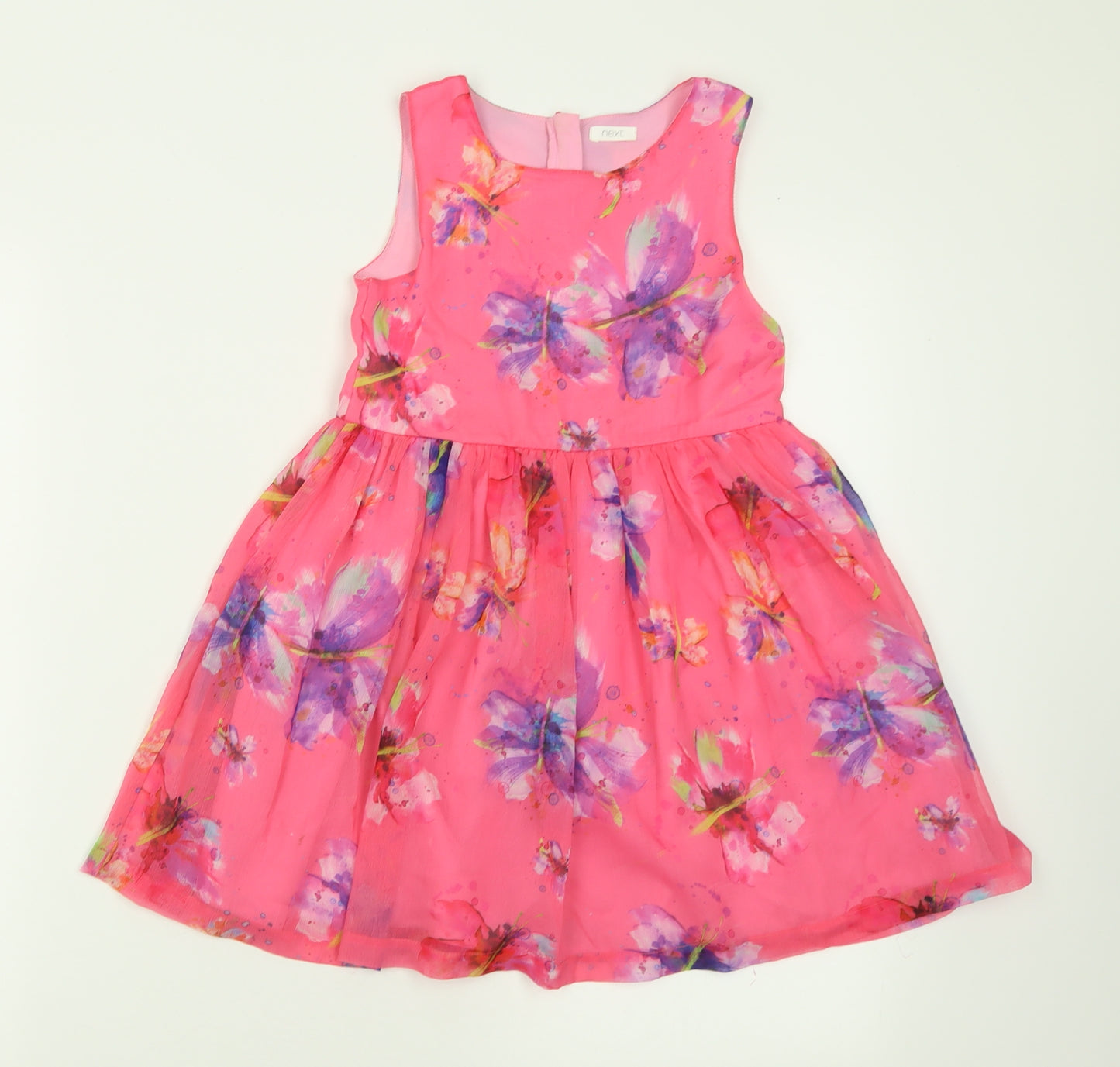 NEXT Girls Pink Geometric Polyester A-Line  Size 5-6 Years  Crew Neck Button