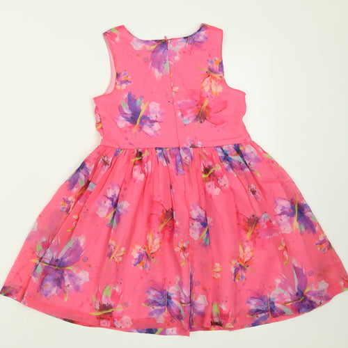 NEXT Girls Pink Geometric Polyester A-Line  Size 5-6 Years  Crew Neck Button