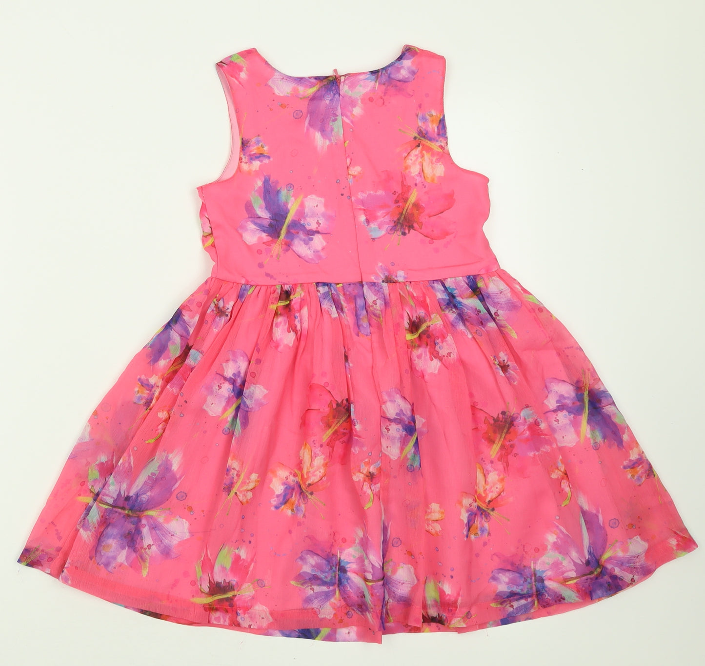 NEXT Girls Pink Geometric Polyester A-Line  Size 5-6 Years  Crew Neck Button