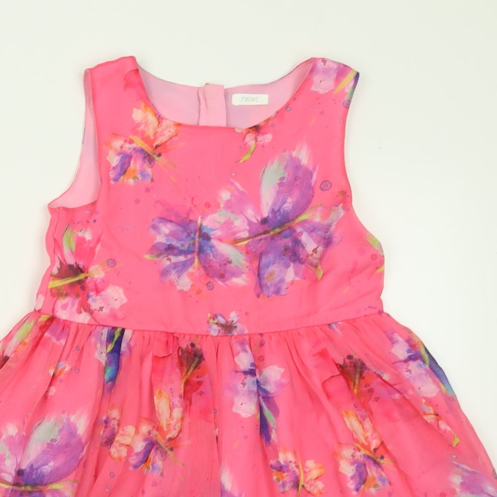 NEXT Girls Pink Geometric Polyester A-Line  Size 5-6 Years  Crew Neck Button
