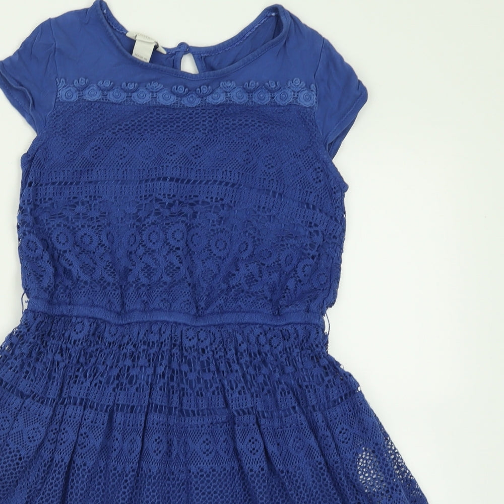 Monsoon Girls Blue  Polyester A-Line  Size 9-10 Years  Crew Neck Button
