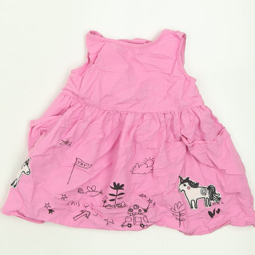 NEXT Girls Pink Geometric Cotton A-Line  Size 6-9 Months  Crew Neck Button