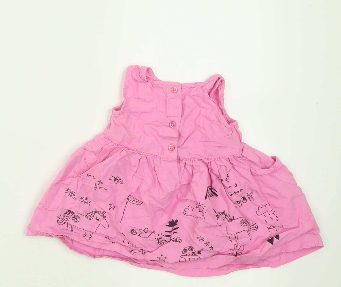 NEXT Girls Pink Geometric Cotton A-Line  Size 6-9 Months  Crew Neck Button