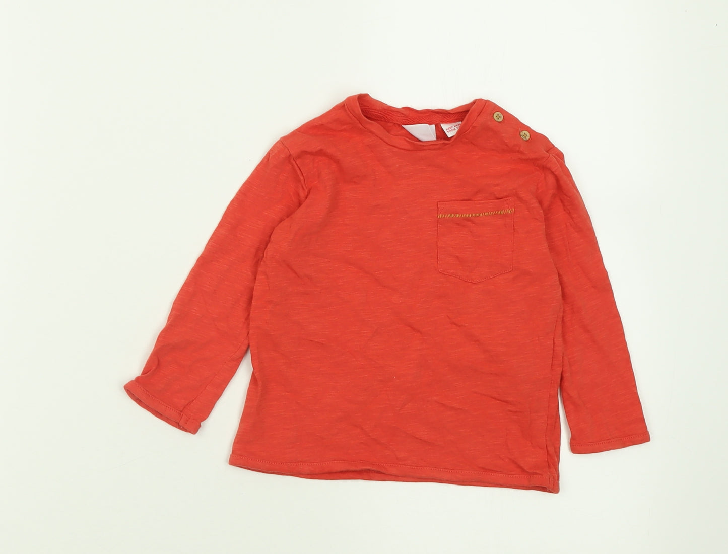 Zara Boys Orange  Cotton Basic Casual Size 12-18 Months Crew Neck Button