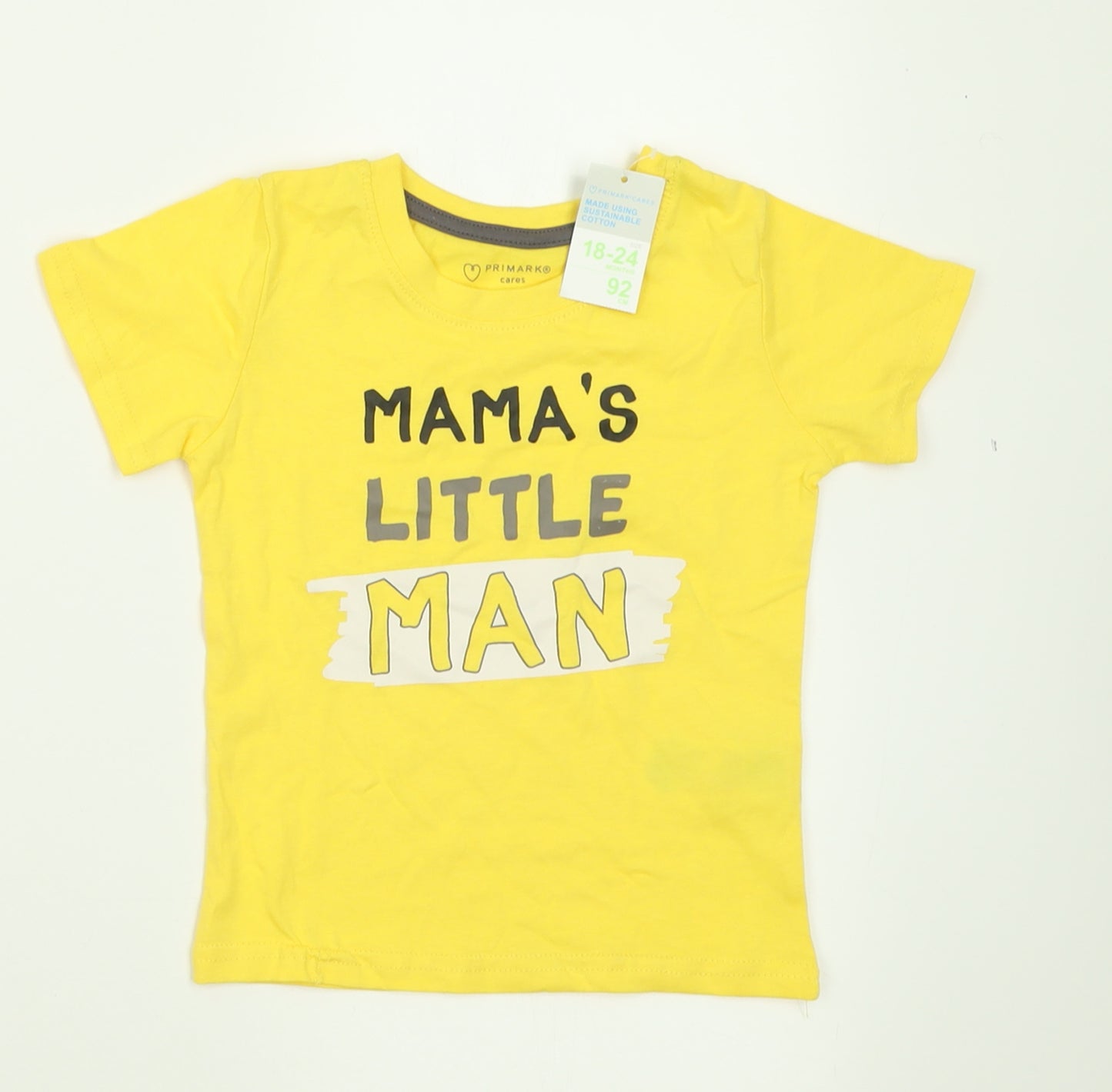 Primark Boys Yellow  Cotton Basic T-Shirt Size 18-24 Months Crew Neck Pullover - Mama's little man
