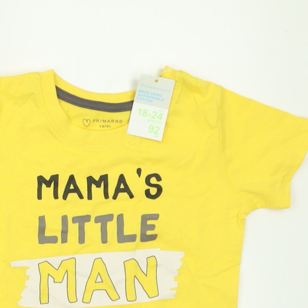 Primark Boys Yellow  Cotton Basic T-Shirt Size 18-24 Months Crew Neck Pullover - Mama's little man