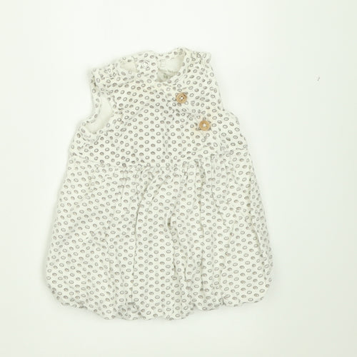 LITTLE NATURAL COLLECTION Girls White Geometric Cotton A-Line  Size 0-3 Months  Crew Neck Button