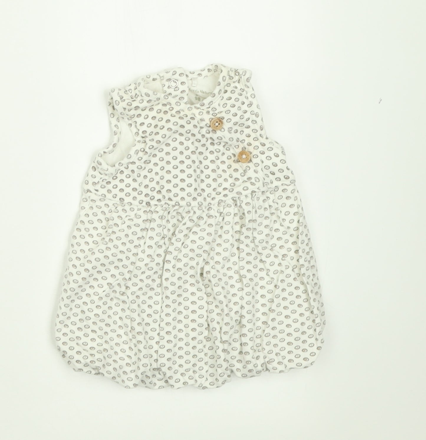 LITTLE NATURAL COLLECTION Girls White Geometric Cotton A-Line  Size 0-3 Months  Crew Neck Button