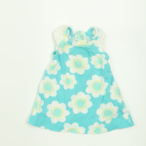 Carter's Girls Blue Floral Cotton Basic Tank Size Newborn Crew Neck Button