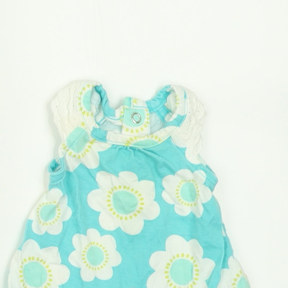 Carter's Girls Blue Floral Cotton Basic Tank Size Newborn Crew Neck Button