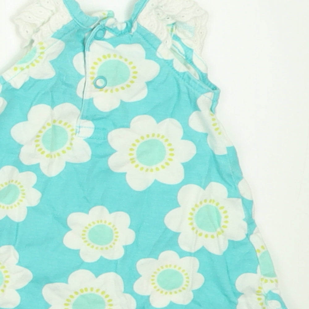 Carter's Girls Blue Floral Cotton Basic Tank Size Newborn Crew Neck Button