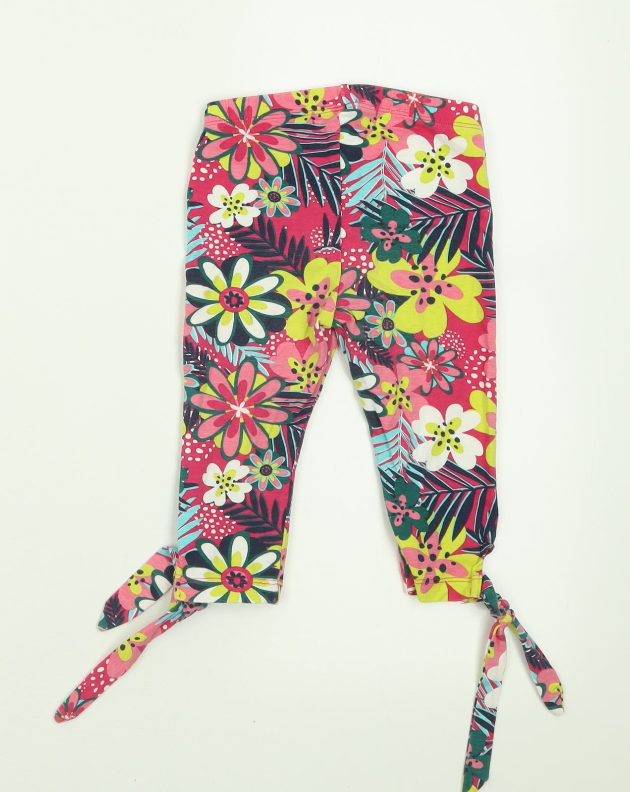 Happy Calegi Girls Pink Floral Cotton Cropped Trousers Size 4 Years  Regular Pullover