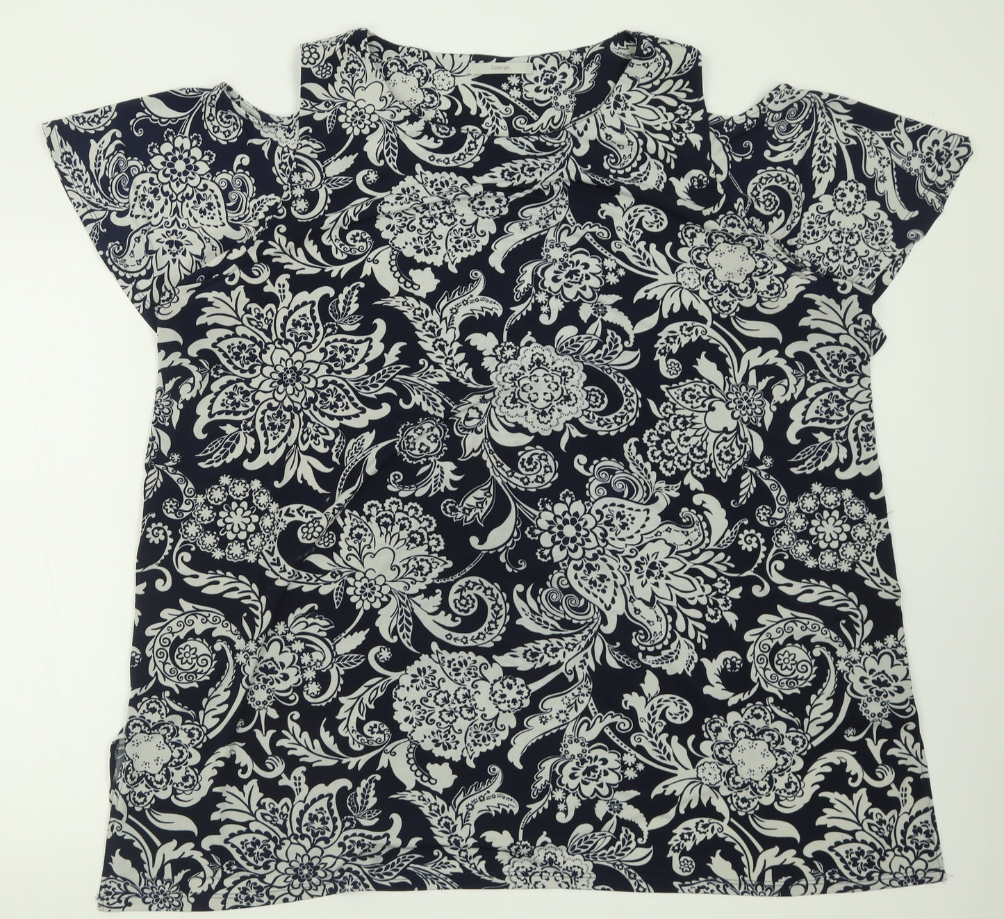 George Womens Blue Geometric Polyester Basic T-Shirt Size 24 Crew Neck - Cold Shoulder