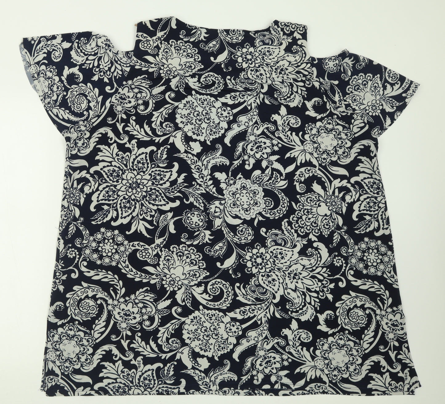 George Womens Blue Geometric Polyester Basic T-Shirt Size 24 Crew Neck - Cold Shoulder