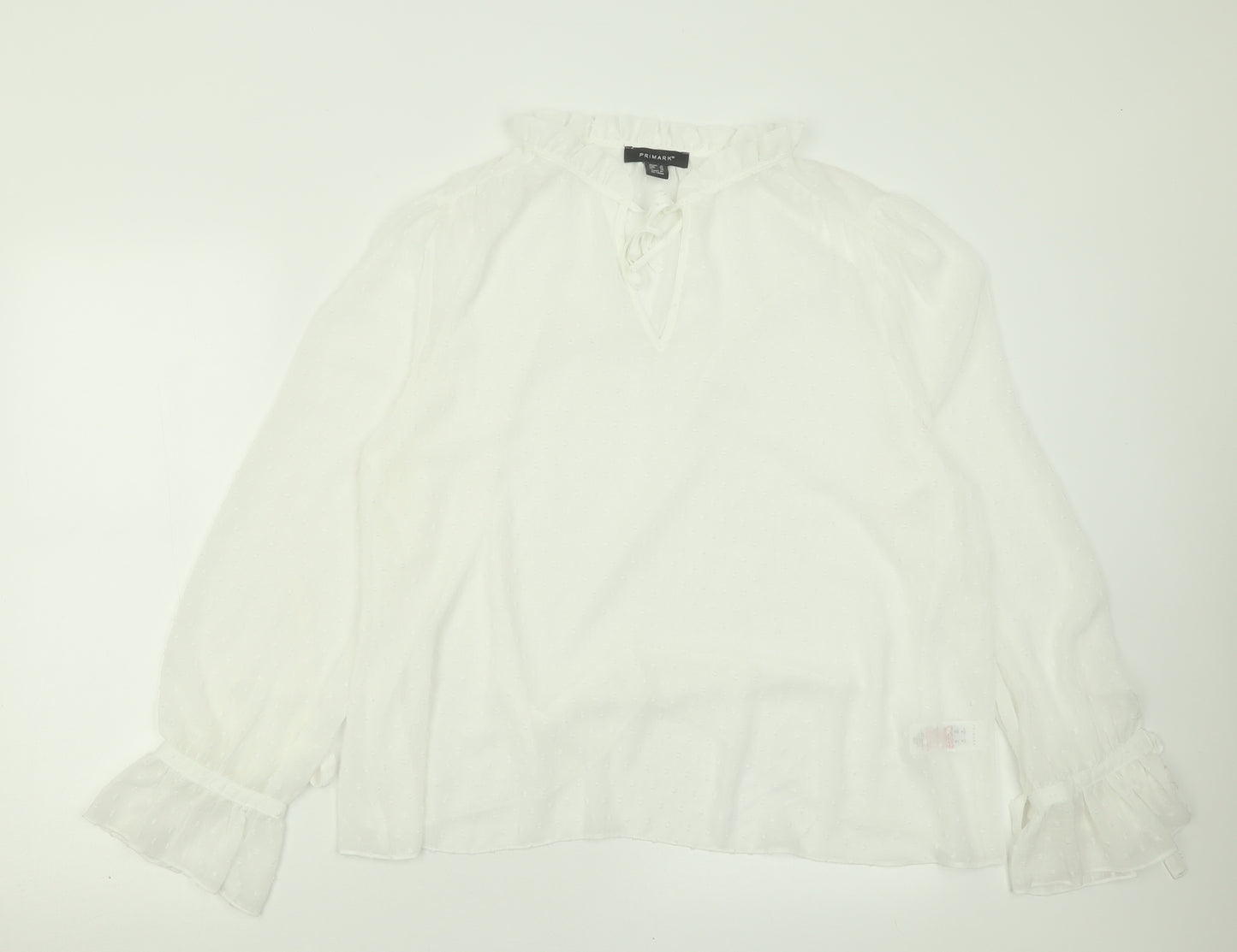 Primark Womens White Polka Dot Polyester Basic Blouse Size 18 V-Neck