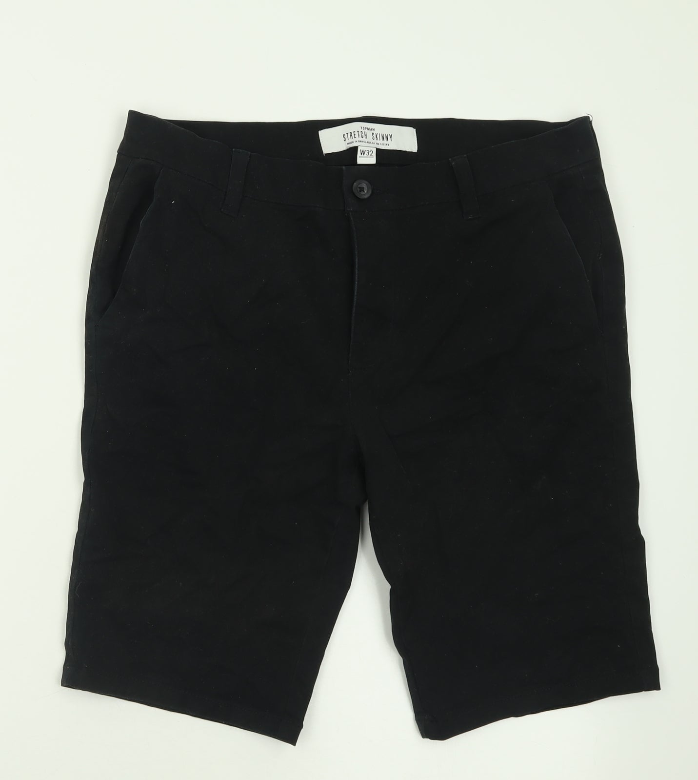 Topman Mens Black  Cotton Bermuda Shorts Size 32 in L10 in Regular Button