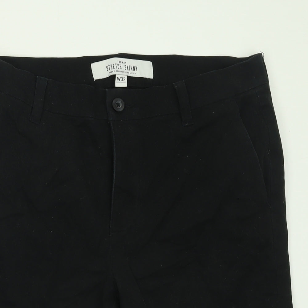 Topman Mens Black  Cotton Bermuda Shorts Size 32 in L10 in Regular Button
