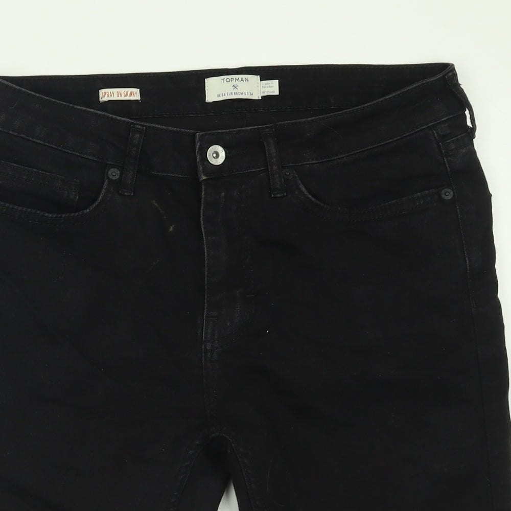 Topman Mens Black  Cotton Bermuda Shorts Size 34 in L12 in Regular Button