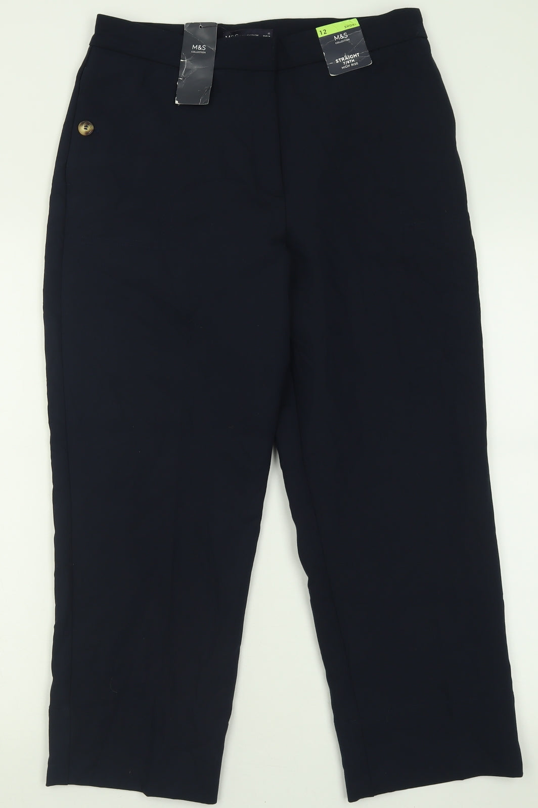 Marks and Spencer Womens Blue  Polyester Trousers  Size 12 L24 in Regular Hook & Eye