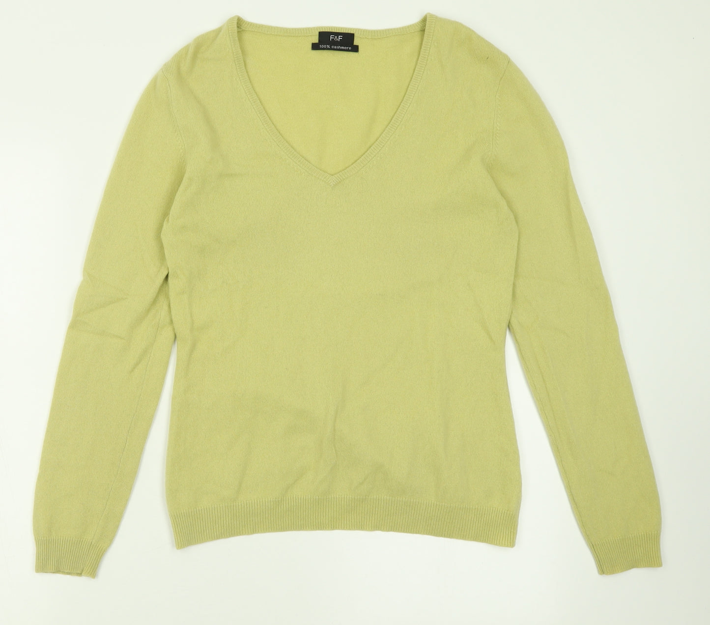 F7F Womens Yellow V-Neck  Cashmere Pullover Jumper Size 14
