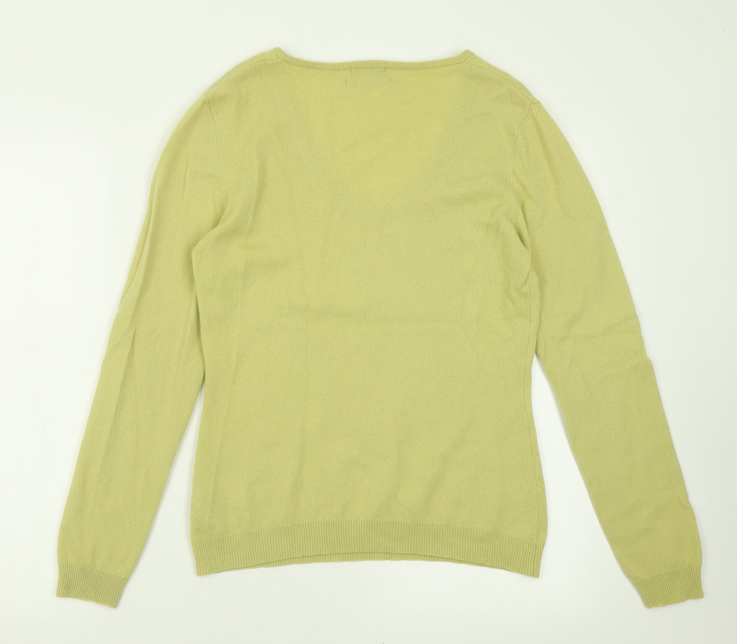 F7F Womens Yellow V-Neck  Cashmere Pullover Jumper Size 14