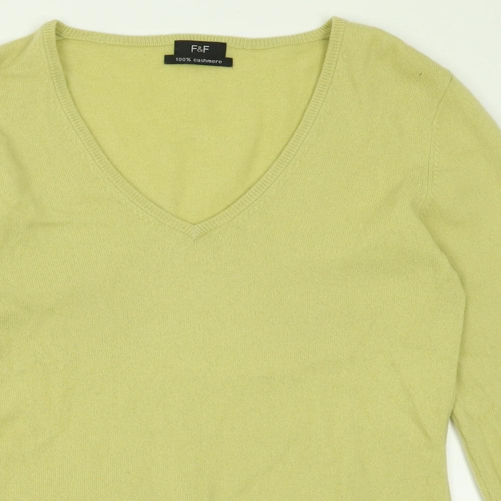 F7F Womens Yellow V-Neck  Cashmere Pullover Jumper Size 14