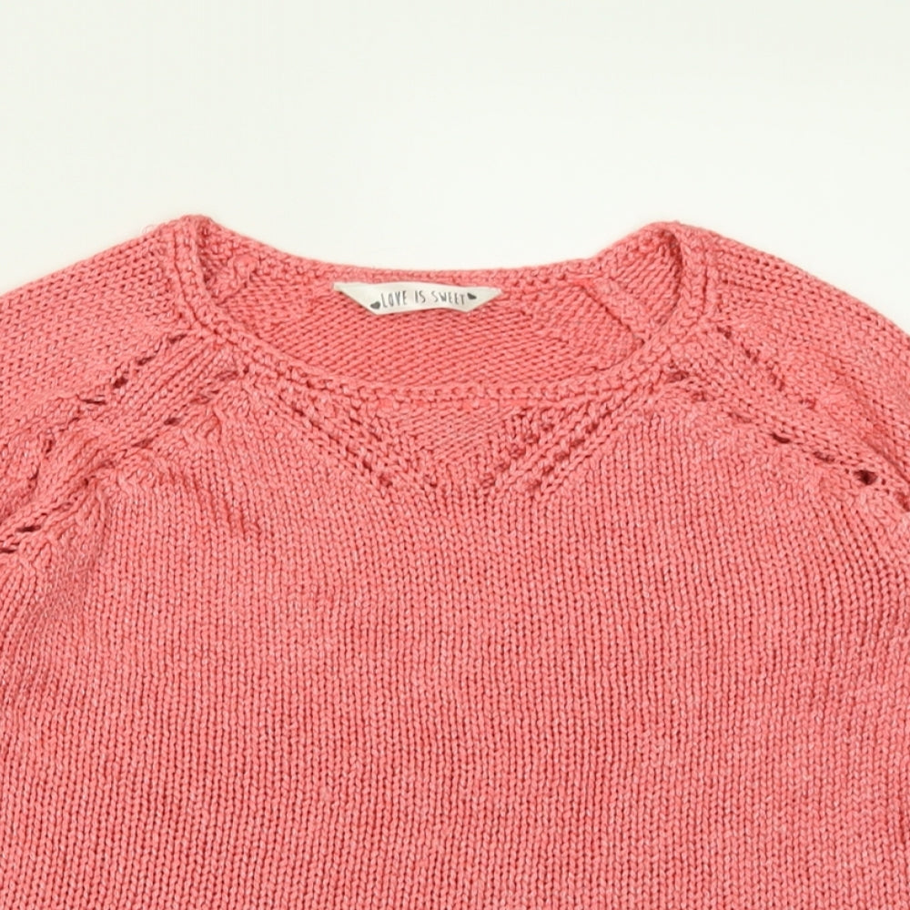 GEPRGE Girls Pink Crew Neck  Acrylic Pullover Jumper Size 8-9 Years  Pullover