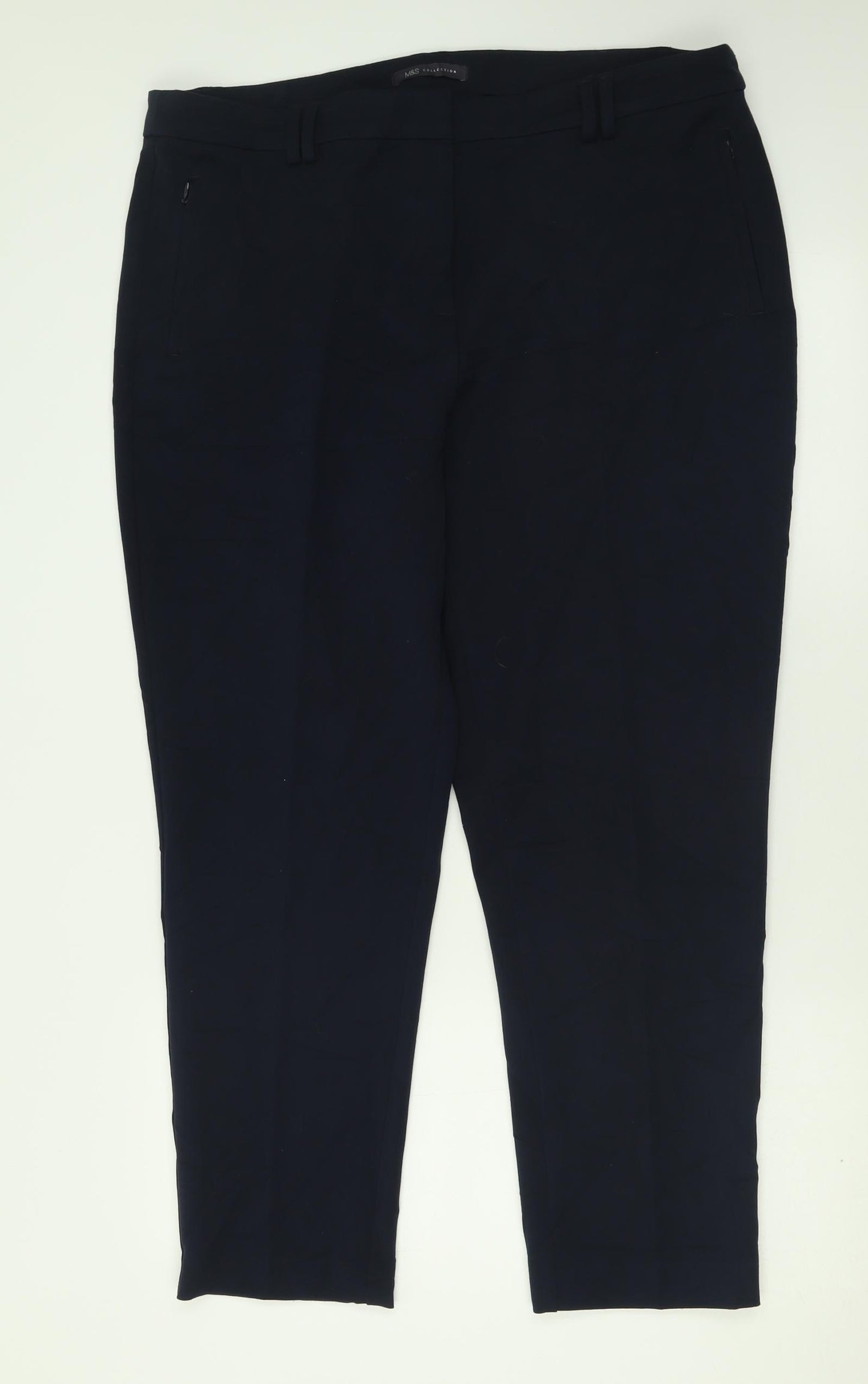 Marks and Spencer Womens Blue  Polyester Trousers  Size 18 L28 in Regular Hook & Eye