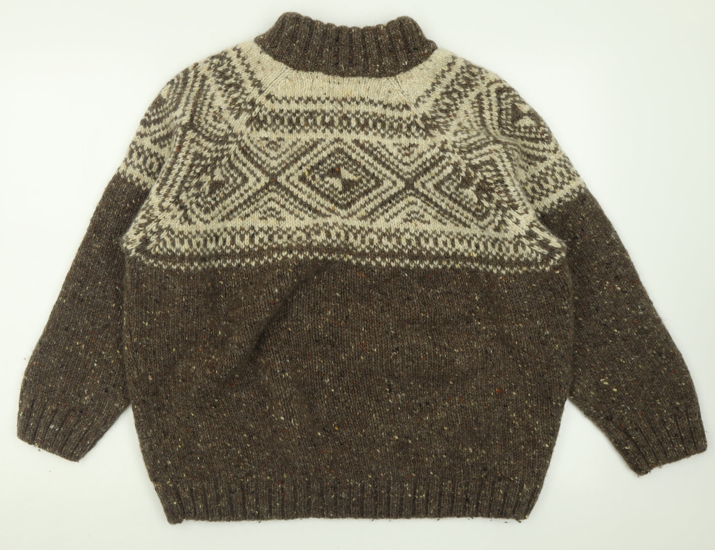 Aran Crafts Mens Brown High Neck Geometric Wool Pullover Jumper Size 2XL